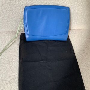 Sky blue leather Narciso Rodriguez clutch with contrasting sea foam green